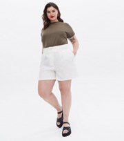 New Look Curves White Linen Blend Tailored Shorts